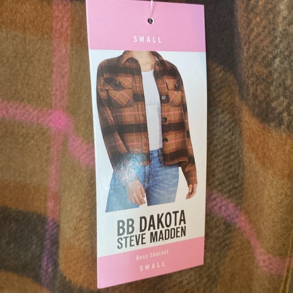 NWT BB Dakota Steve Madden Brown Plaid Flannel Boxy Shacket Size Small - Picture 7 of 8